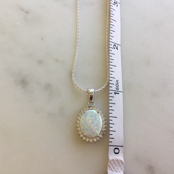 Sterling Silver White Lab Opal & Cz's Necklace - Picture 11 of 15